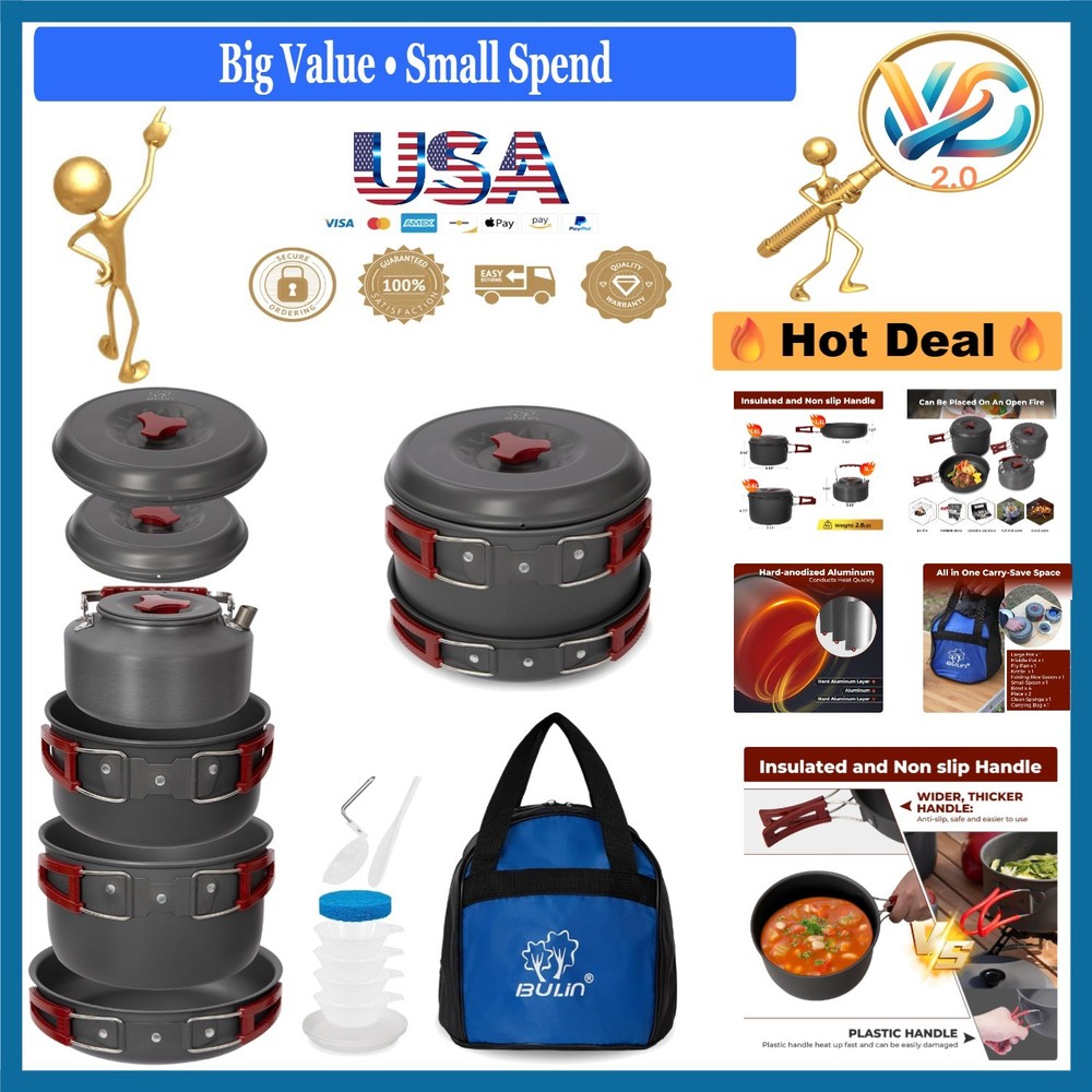 13Pcs Camping Cookware Set Lightweight Aluminum Backpacking Kitchen Gear