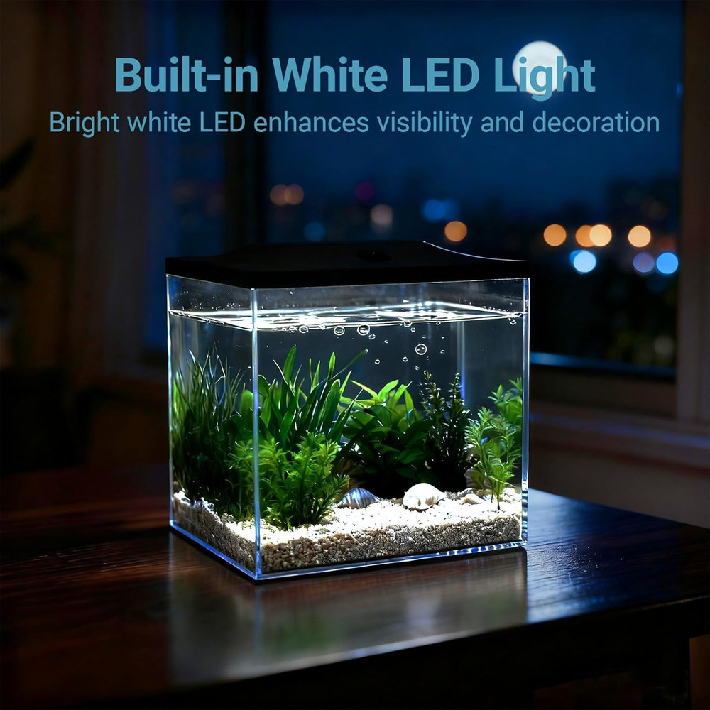 0.8-Gallon Cube Fish Bowl Shatterproof Plastic LED Lighting Temporary Tank