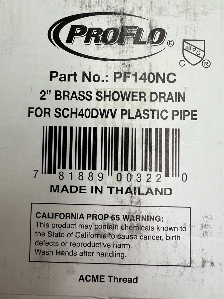 (QTY2) ProFlo 2" Brass Shower Drain for SCH40DWV Plastic Pipe PF140NC