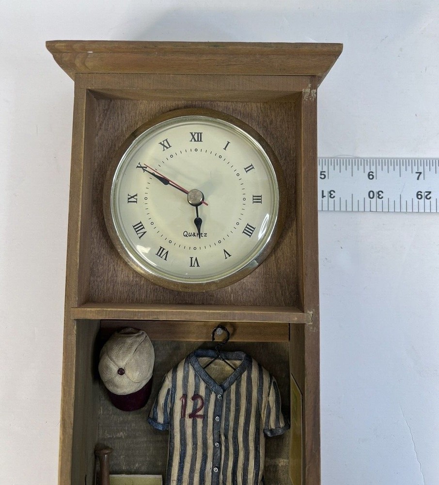 Baseball Softball Shadowbox Clock 3D Analog Working Clock Two Hooks 12" x 5"