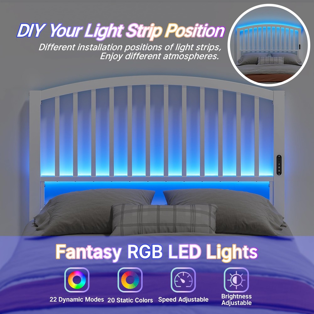 Full Size Headboard Only, Modern Headboard for Full Size Bed with Light, USB ...