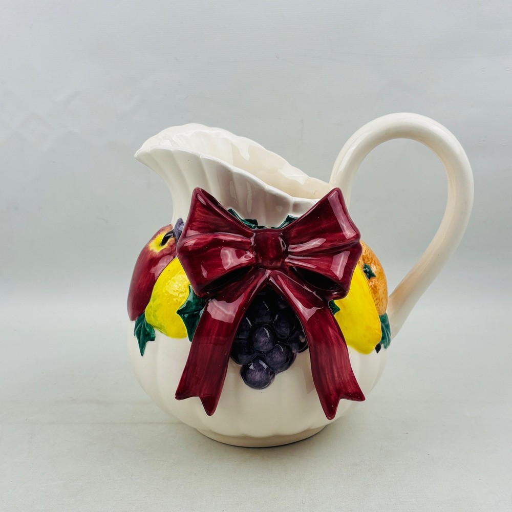 Fitz and Floyd Della Robbia Fruit Bows Pitcher 48oz Serving Handle Vintage
