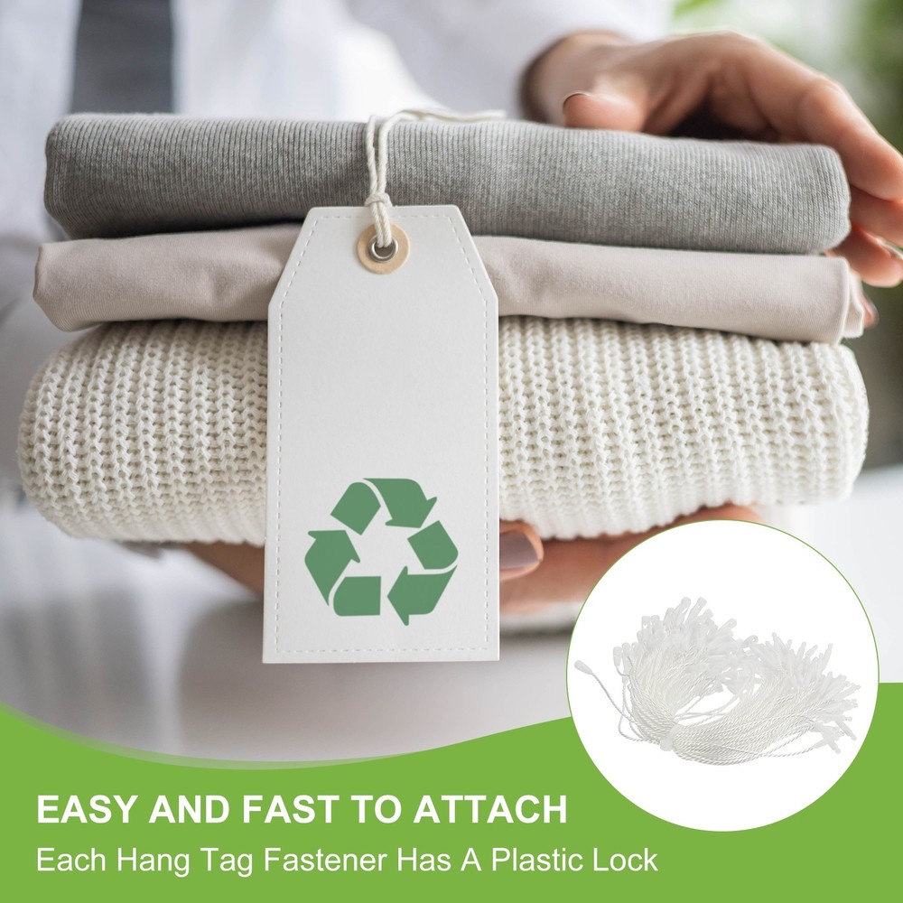 100 Pcs Polyester Hang Tag String, 6 Inch White Snap Lock Pins Loop Price Tag