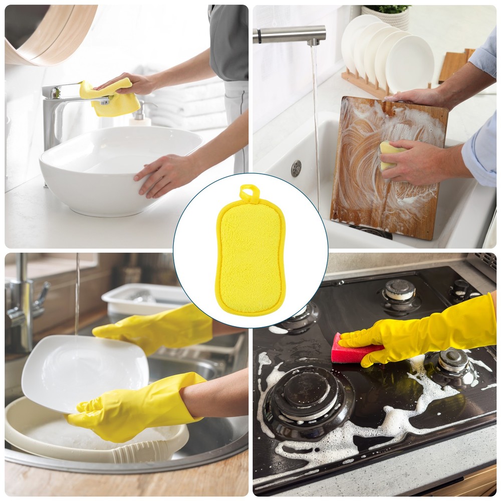 5 Pcs Multipurpose Microfiber Kitchen Dish Sponge Scrubber Pads, Yellow