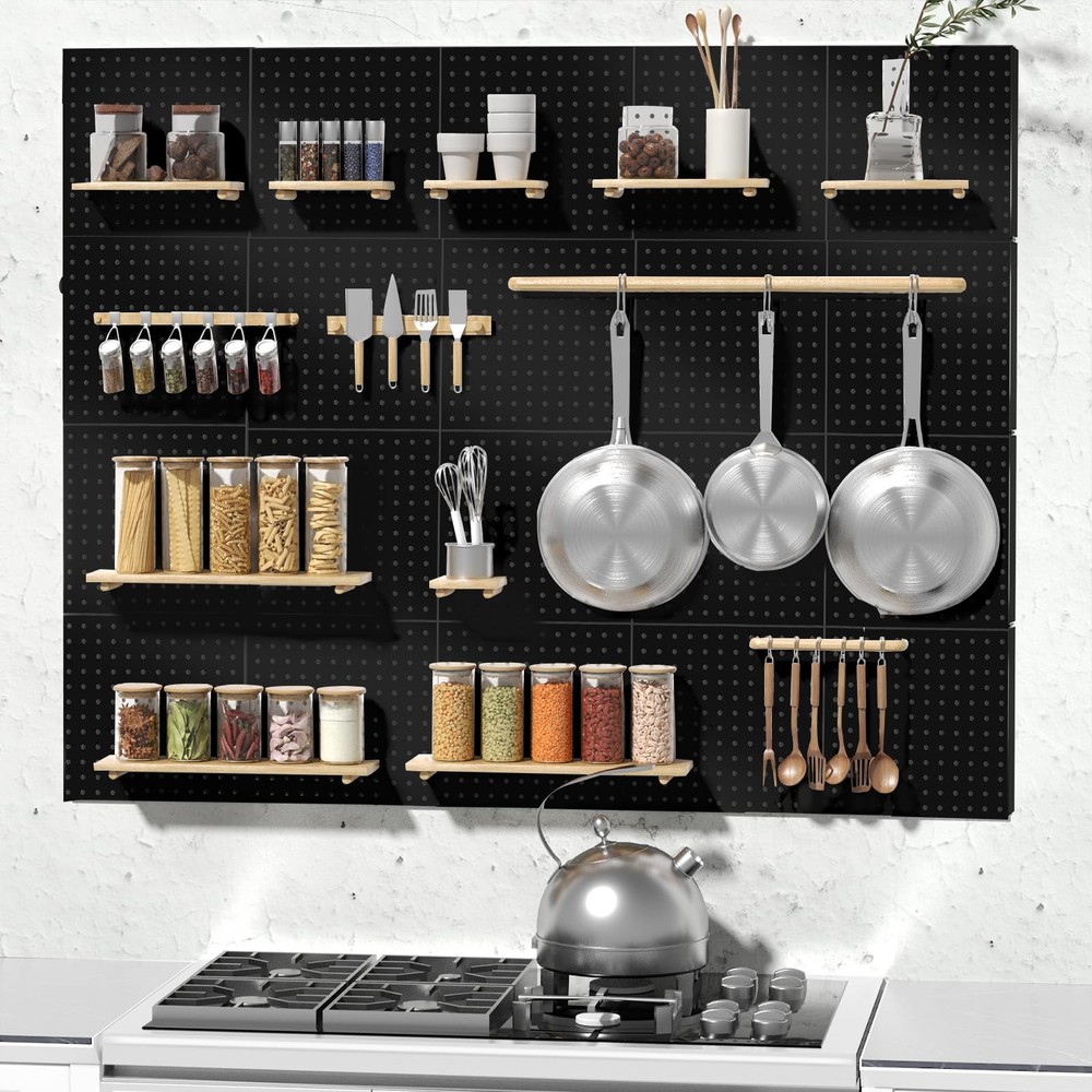 Peg Board, 4 Pack Metal Pegboard Kit,Black Pegboard Wall Organizer with 32 Pc...
