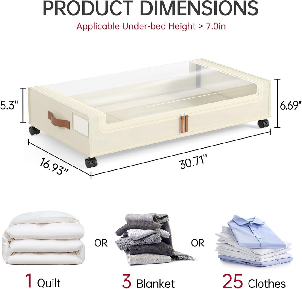 Under Bed Storage W/ Wheels 2 Pack Under Bed Storage Containers 60L Underbed