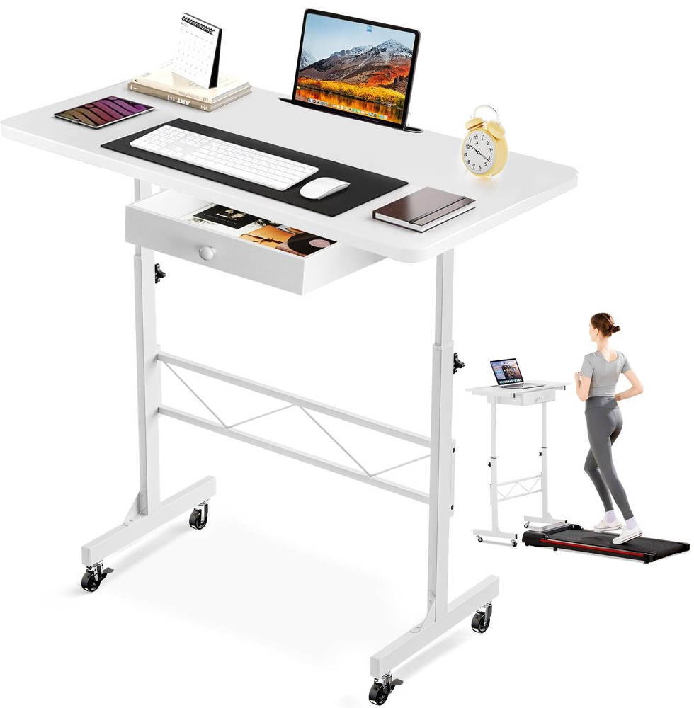 Small Standing Desk Adjustable Height Small Computer Desk Mobile Portable Rol...