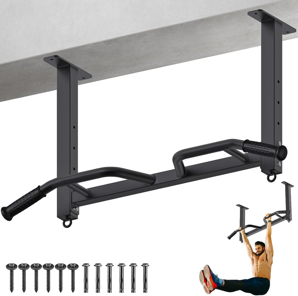 Kipika 32" Ceiling Mounted Pull Up Bar - Heavy Duty, Highly Adjustable, Multifun