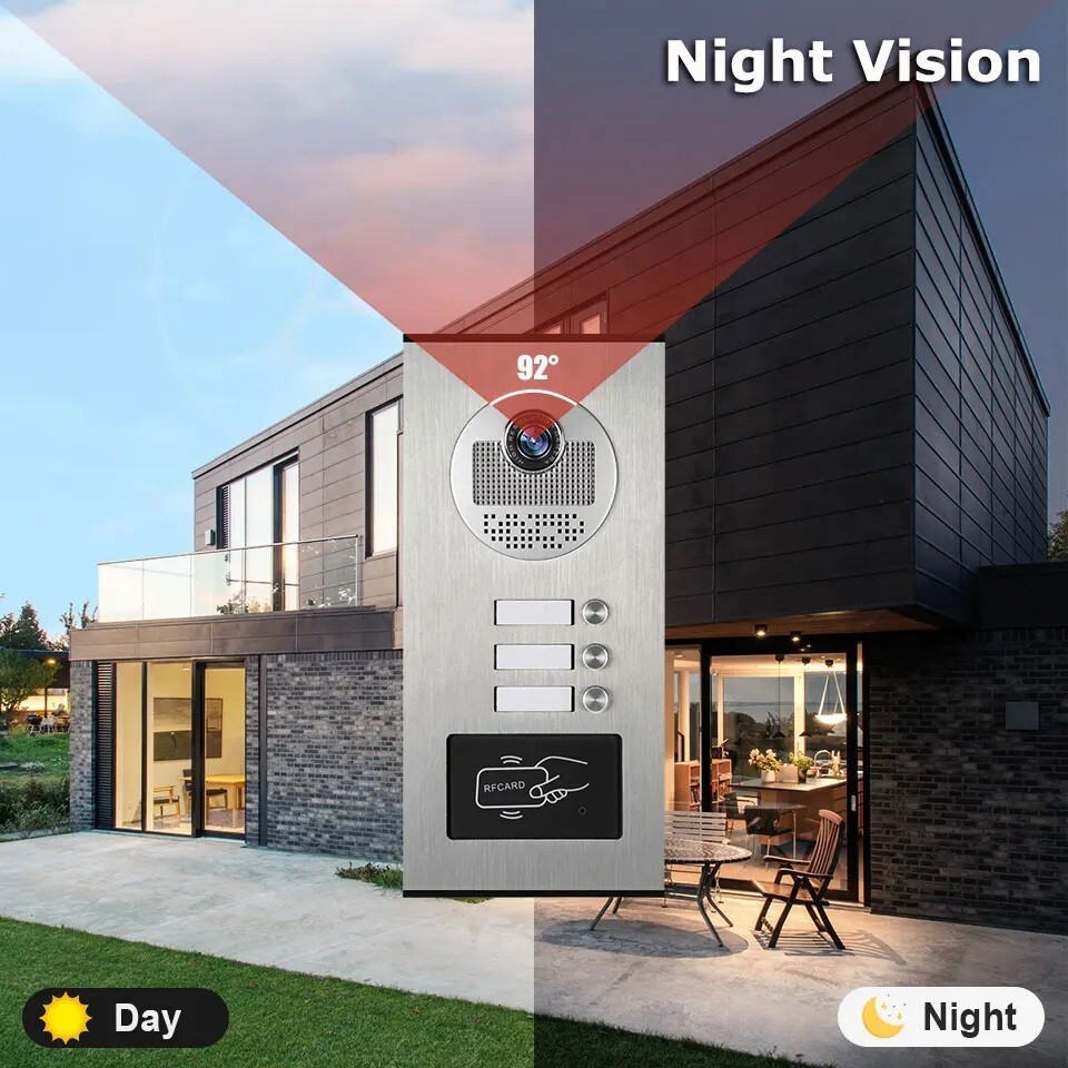 Wired Video Door Intercom System: 4 Monitors with 7-Inch Screen for Apartment