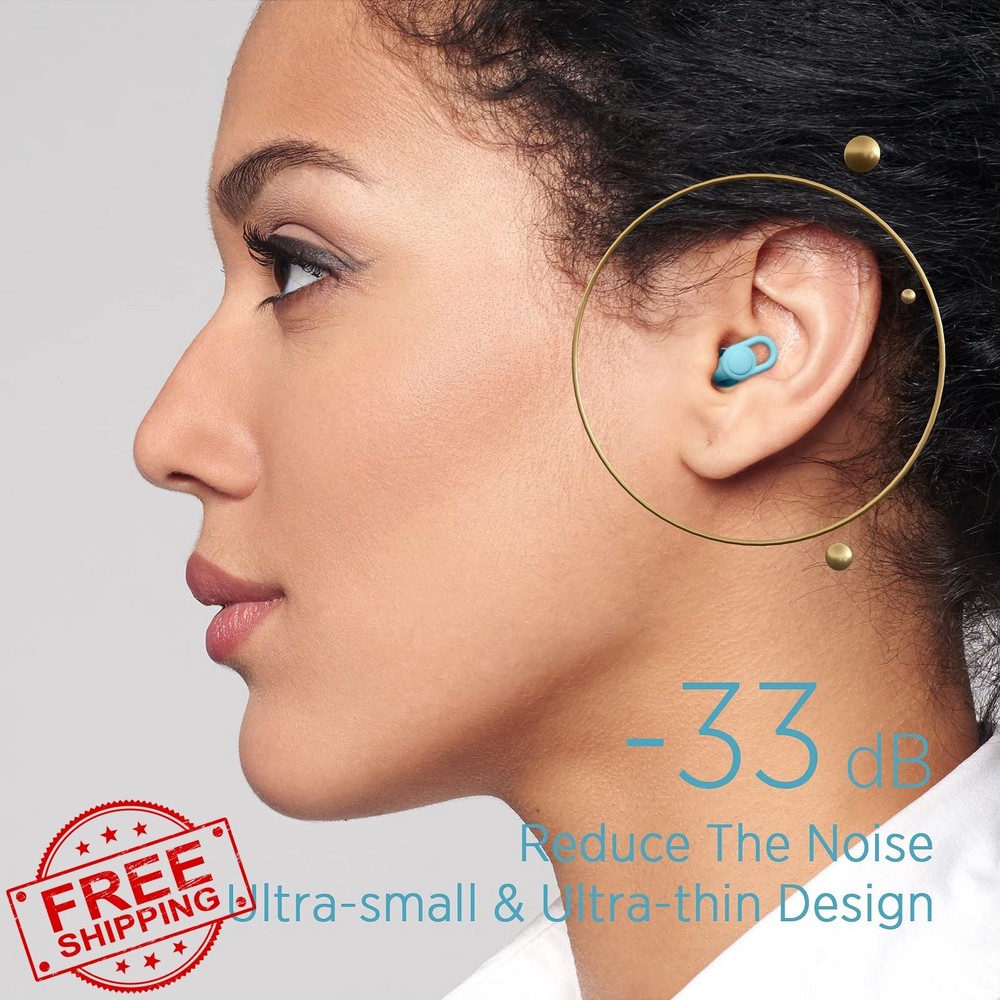 Light Blue Silicone Ear Plugs Noise Reduction 33dB XS-L 16 Tips