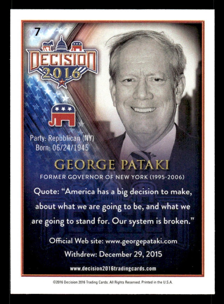 2016 Decision 2016 #7 George Pataki Card