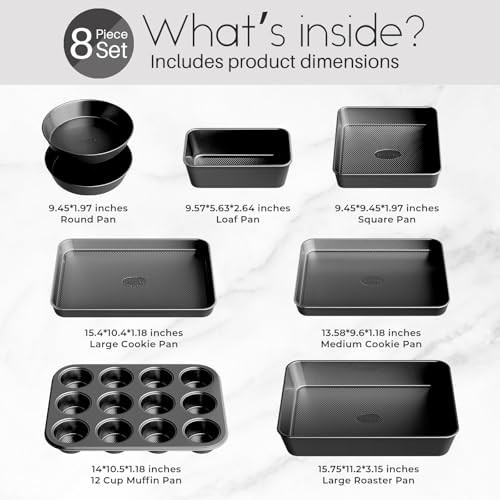 8-Piece Nonstick Bakeware Set - Stackable Oven Pans, Cake, Muffin, Cookie & Roas