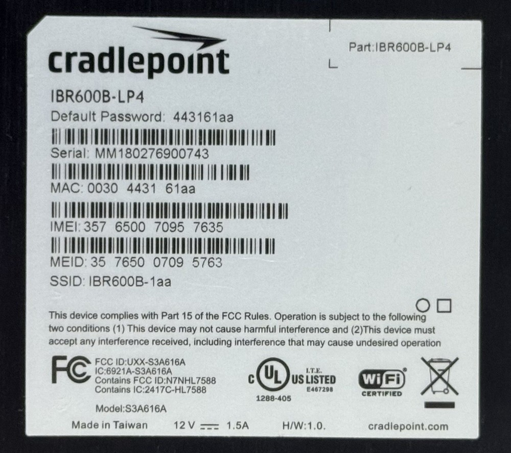 Cradlepoint IBR600B-LP4 LTE Router Untested
