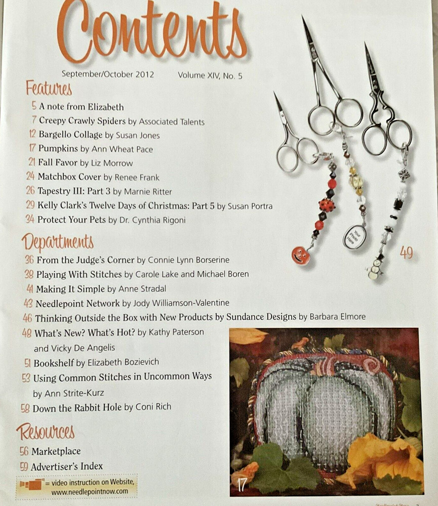 Needlepoint Now Magazine Back Issue 2012 Sept Oct Volume XIV Number 5