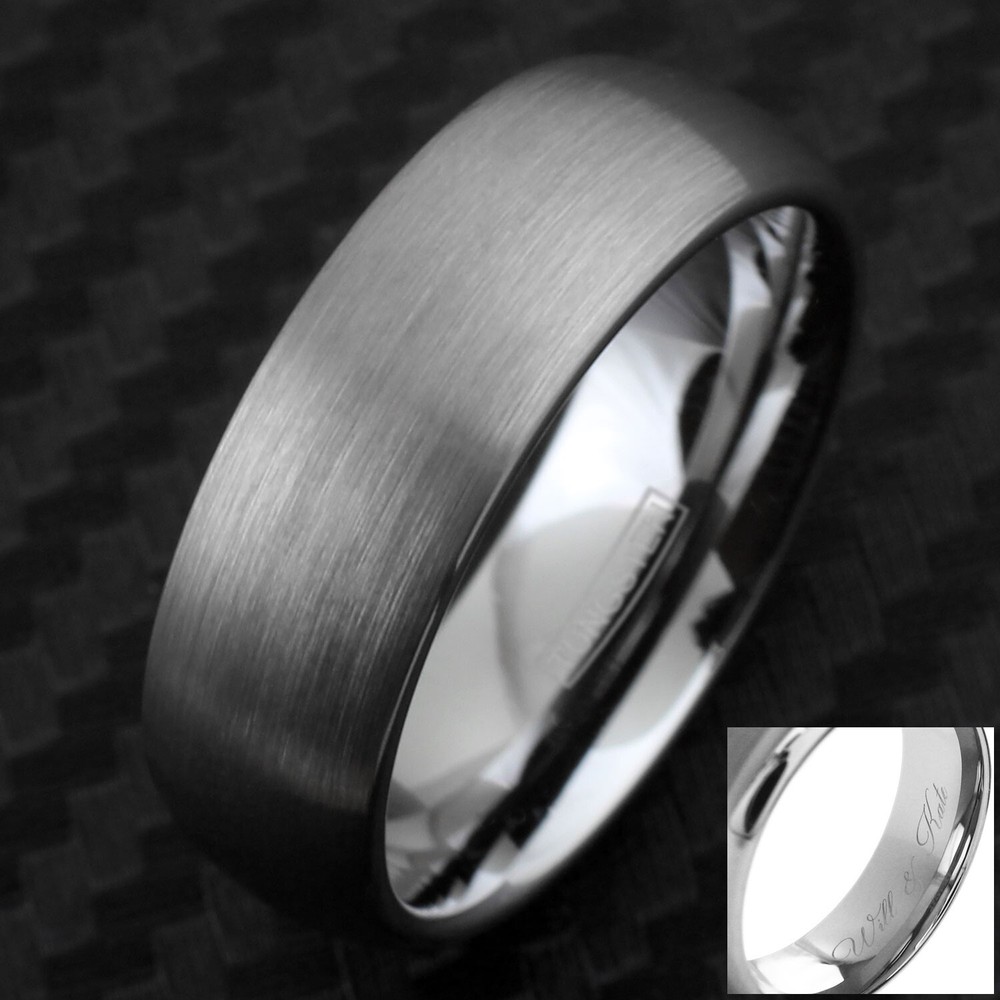 Engraved 4/6/8mm Silver Brushed Tungsten Plain Men's Wedding Band Ring