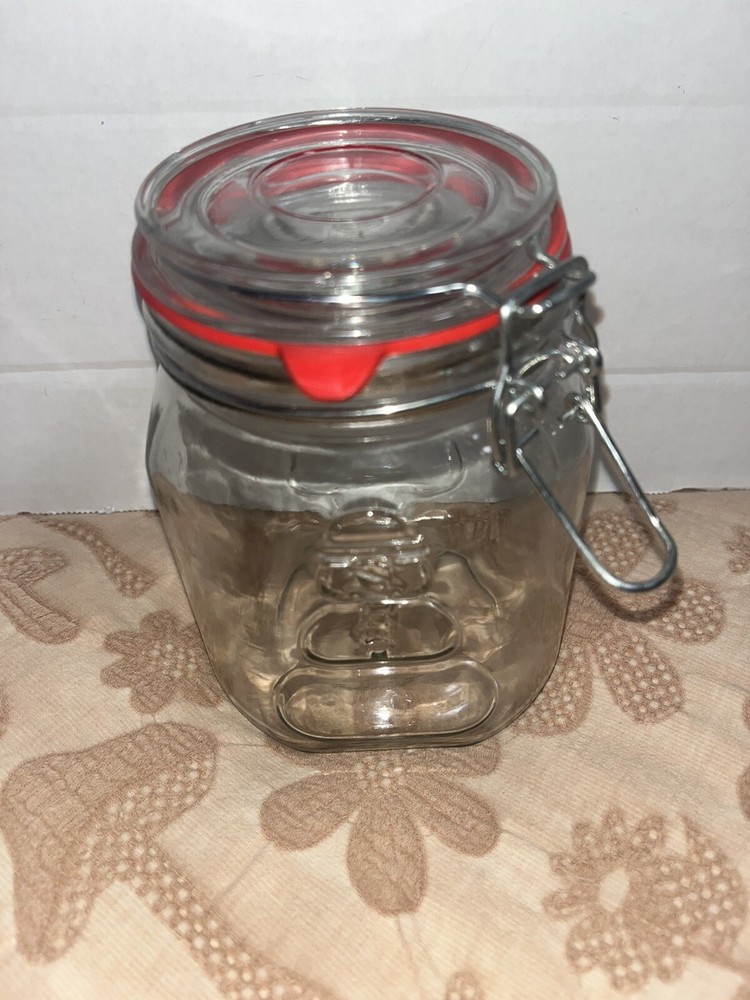 Anchor Hocking Christmas Snowman Embossed Bale Hinge Lock Glass Jar