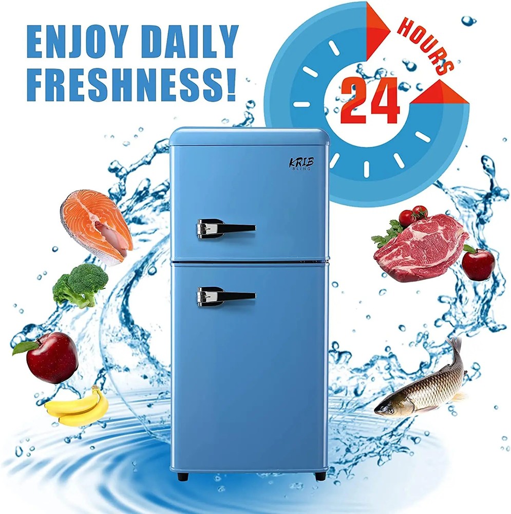 3.2 Cu.ft Double Door Compact Refrigerator Mini Fridge with Freezer Retro Design