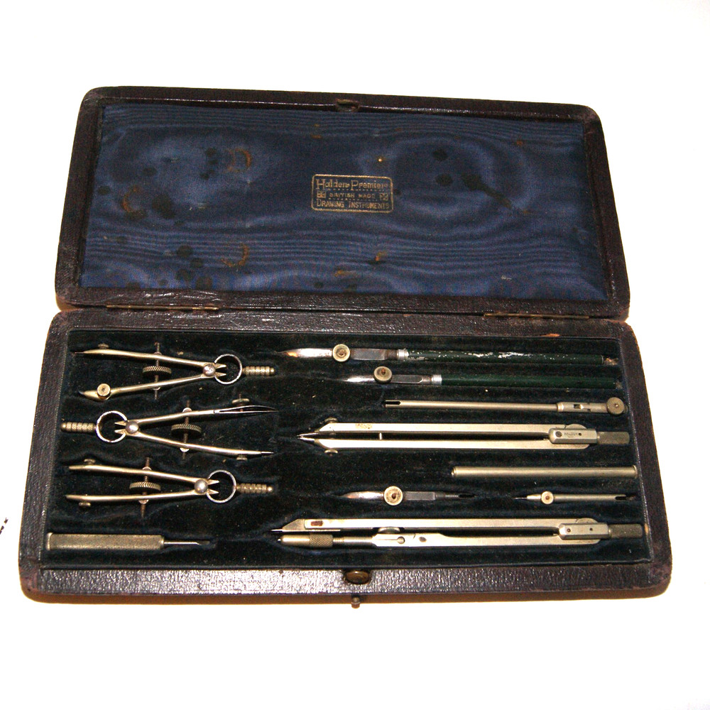 Vintage Cased Set Halden Premier Drawing Instruments Flat Pattern - British Made