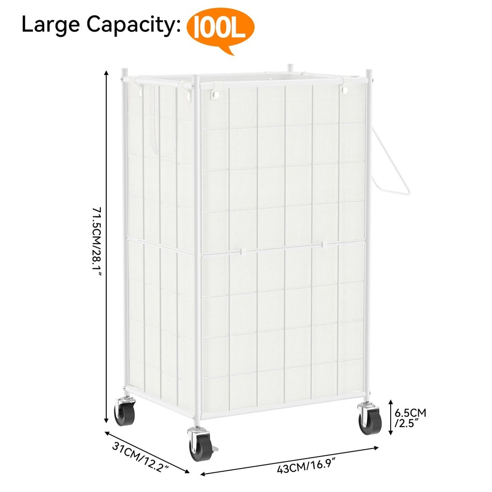 Laundry Hamper with Wheels,Metal Wire Frame Rolling Laundry Basket with Remov...