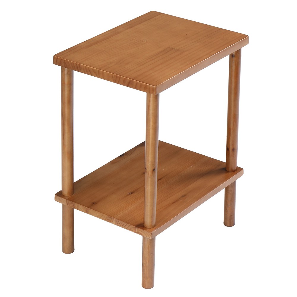 2 Tier Wood End Table Side Table with Storage Shelf Small Patio Coffee Table