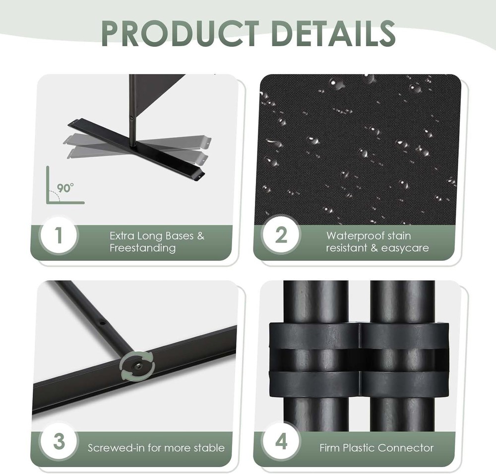 Room Divider Screen 4 Panel Portable Privacy Screen 6 FT Black Folding Partition