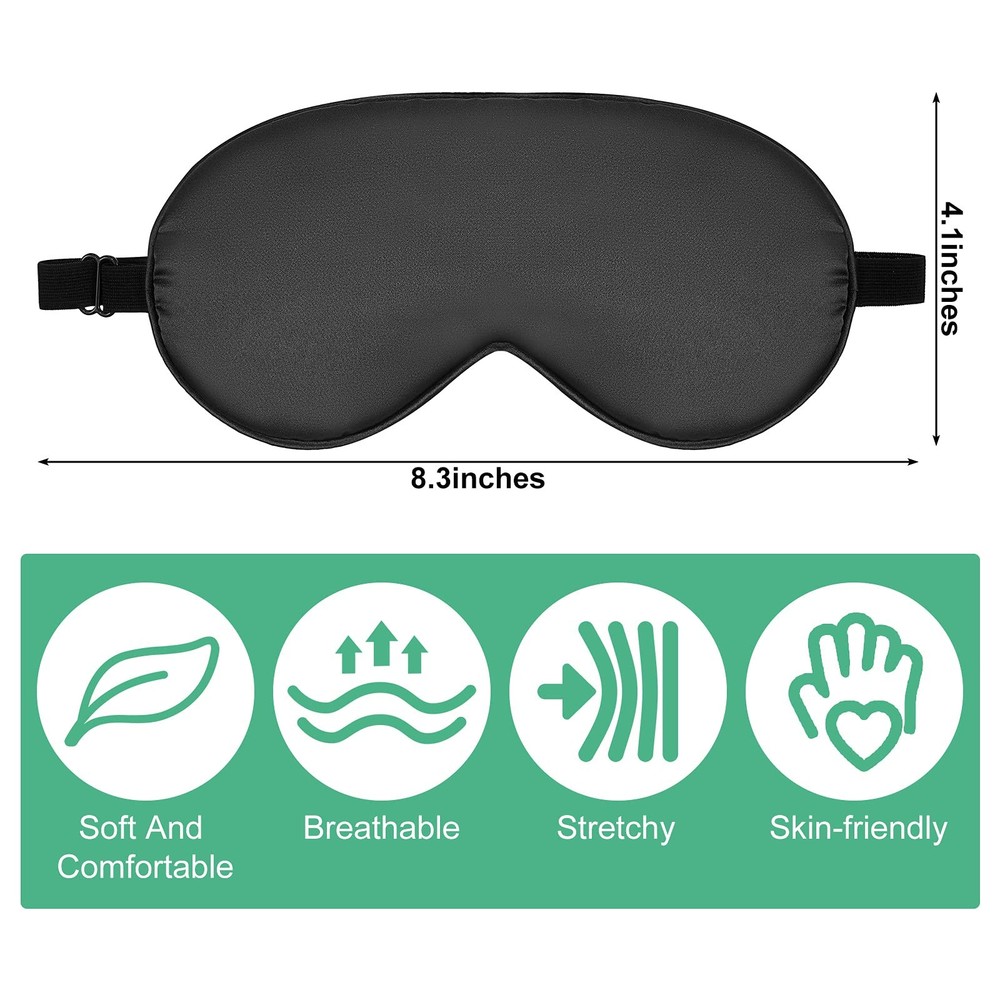 6 Pieces Natural Silk Sleep Mask Soft Eye Adjustable Strap Black