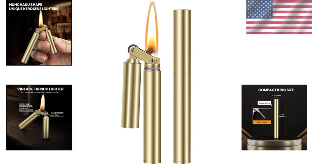 Copper Vintage Trench Lighter - Compact Refillable Gift for Dad or Husband