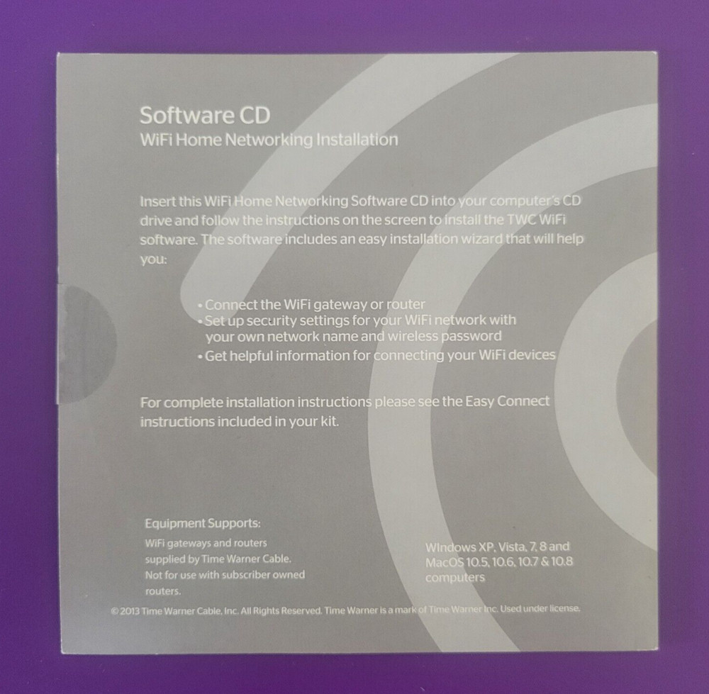 Motorola Time Warner Cable Software CD 2013 WiFi Networking Home Installation