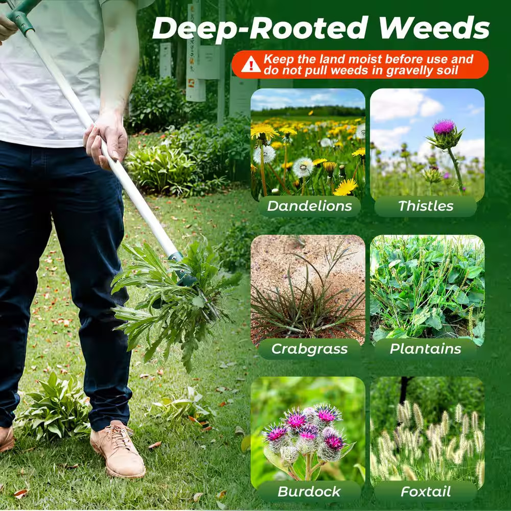 39 In. Weed Puller, 3 Claws Manual Stand up Weeder Remover, Root and Dandelion W