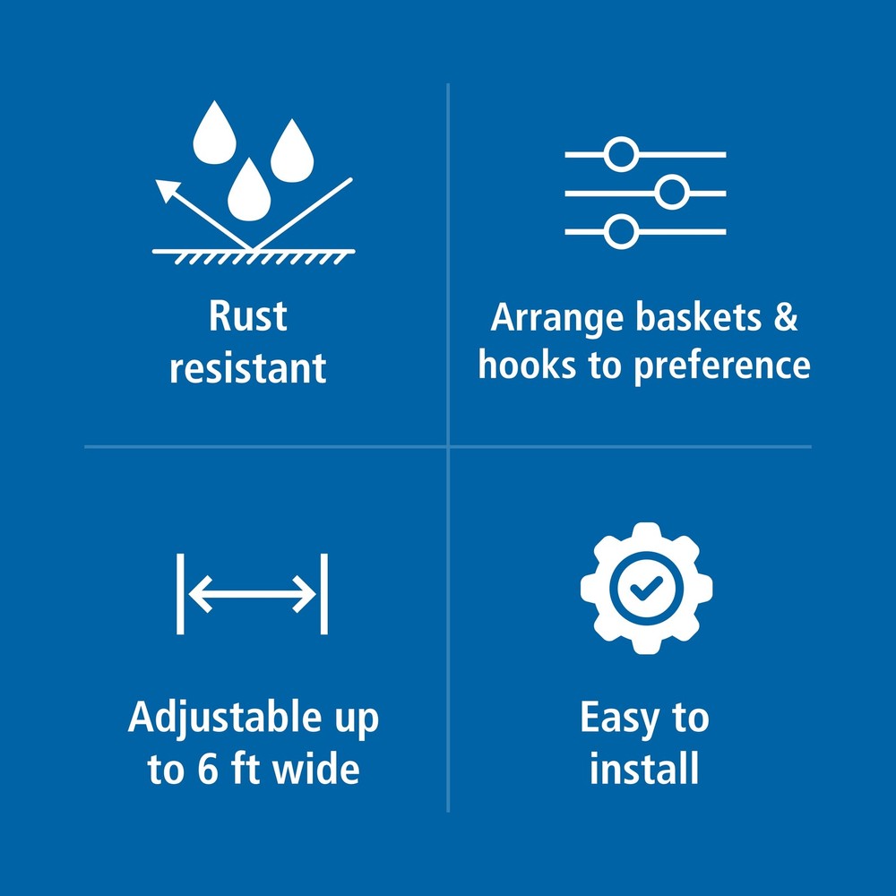 Tension Rod Bath Organizer Pole Caddy No Tools 4.85 6 Ft. Rust Resistant White