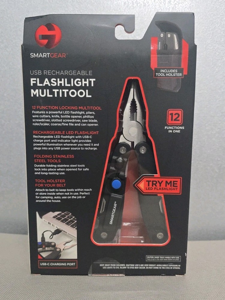 SmartGear Flashlight Multitool 12 In 1 Rechargeable Flashlight Stainless Steel