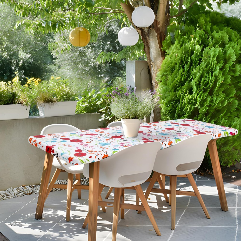 Rectangle Vinyl Tablecloth, Fitted Table Cover, 100% Waterproof, Elastic Edge...