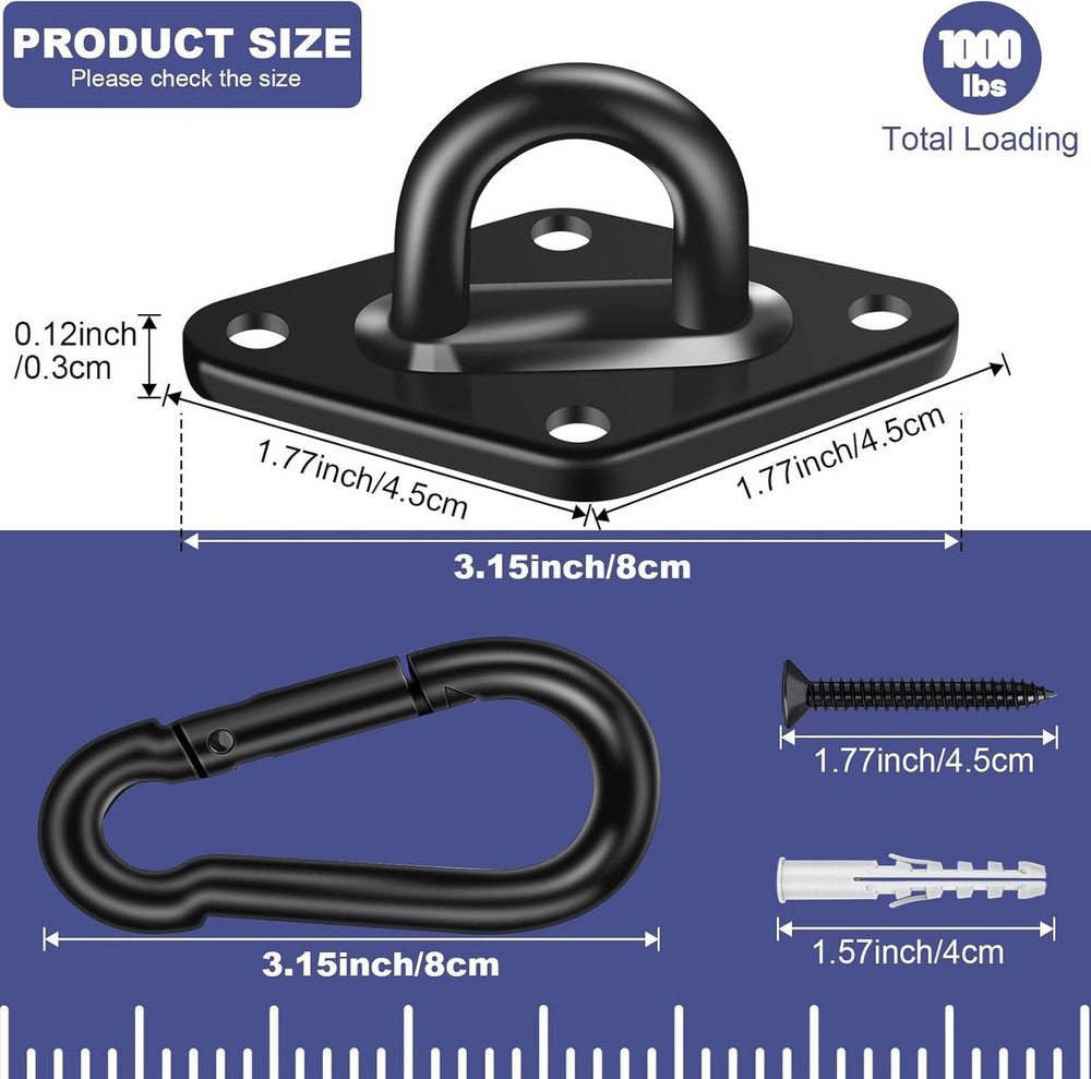 Hammock Hooks 2 Pack, Heavy Duty Hammock Hanging Kit, M8 Pad Eye Hanging Hook...