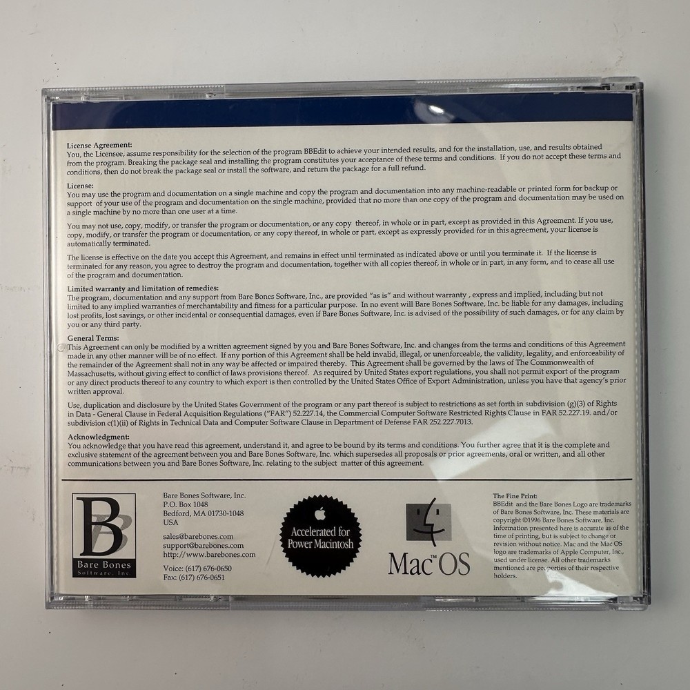BBEdit Version 4.0 Text Editing For Macintosh Bare Bones Vintage Software CD
