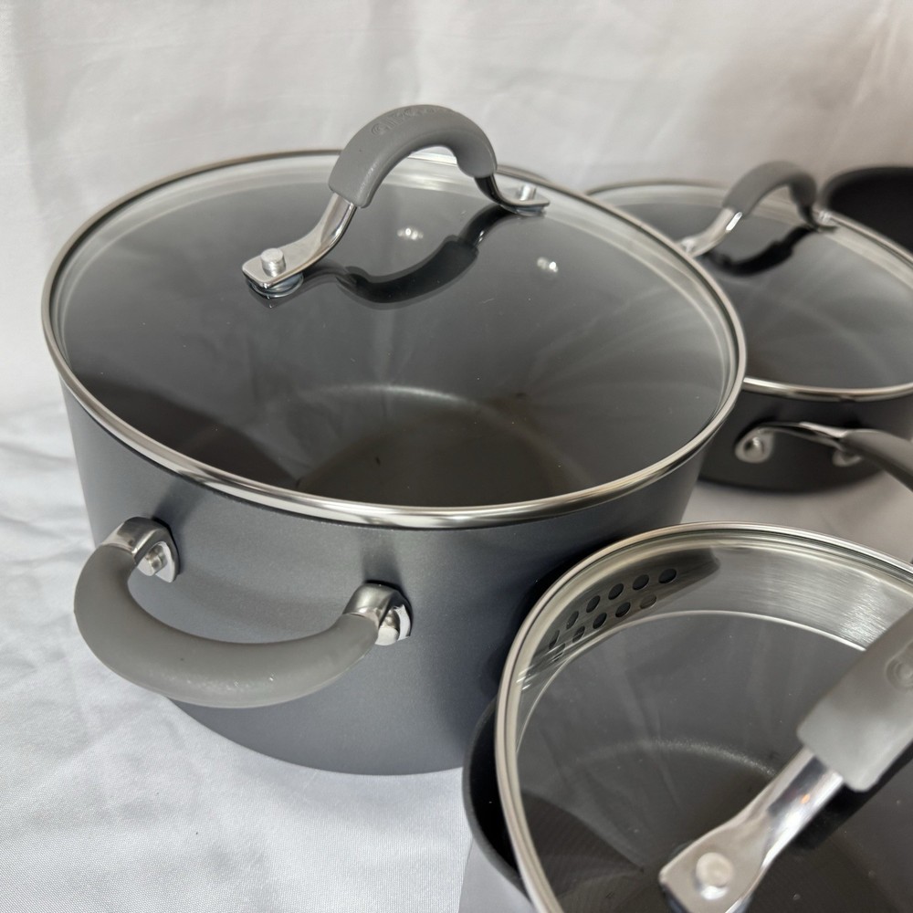 Complete Circulon Elementum 10pc Hard-Anodized Nonstick Cookware Set Silver MINT