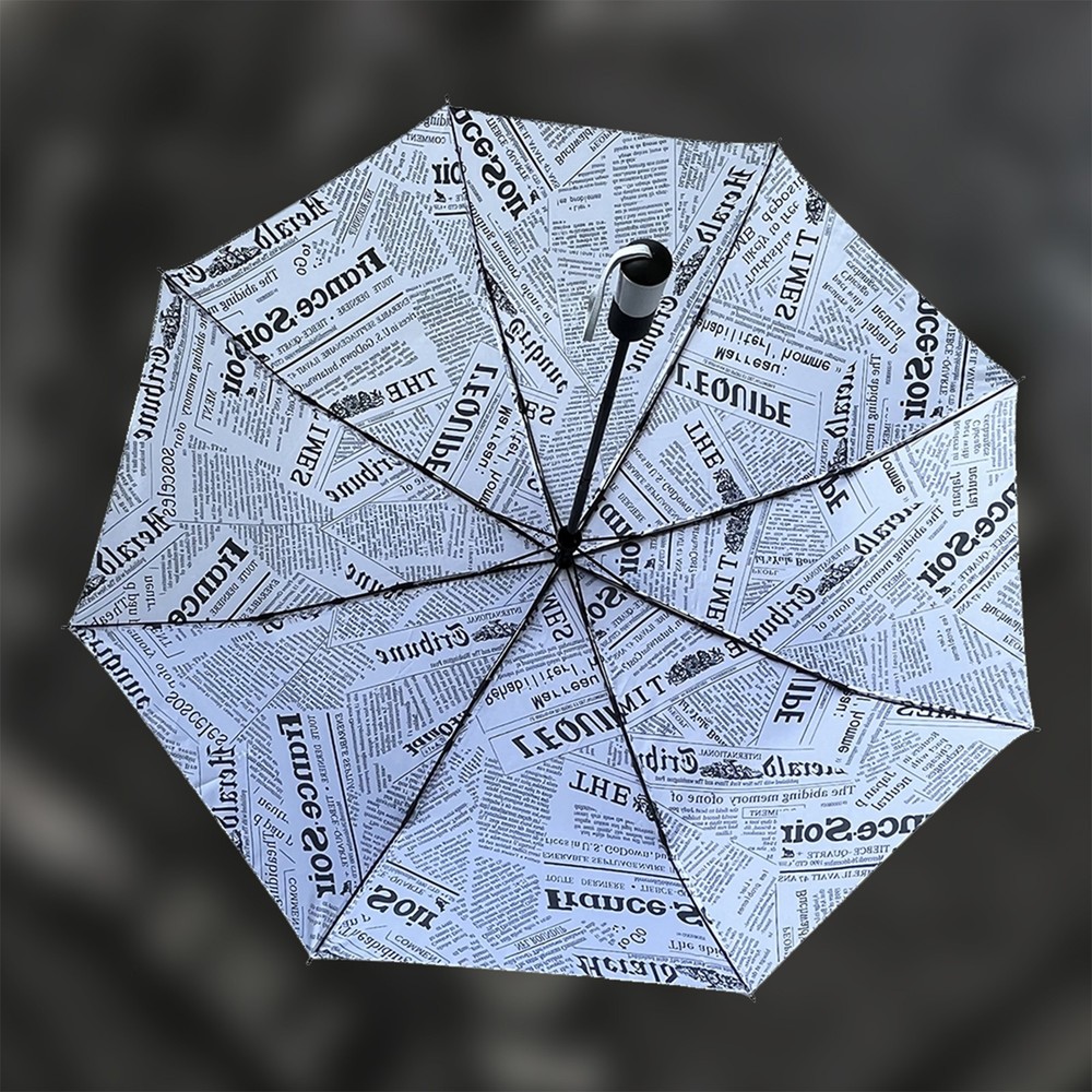 ENAPY Automatic Folding Rain Umbrella with UV Protection - White Newspaper