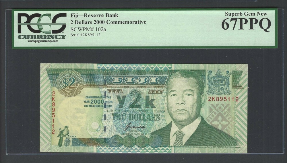 Fiji 2 Dollars 2000 P102a Commemorative Uncirculated Graded 67