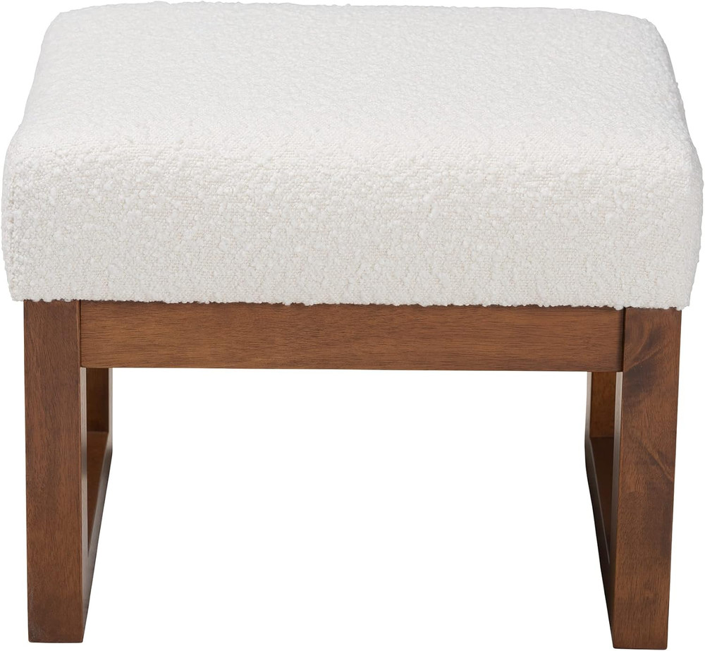 Yashiya Off-White Footstool with Walnut Brown Legs