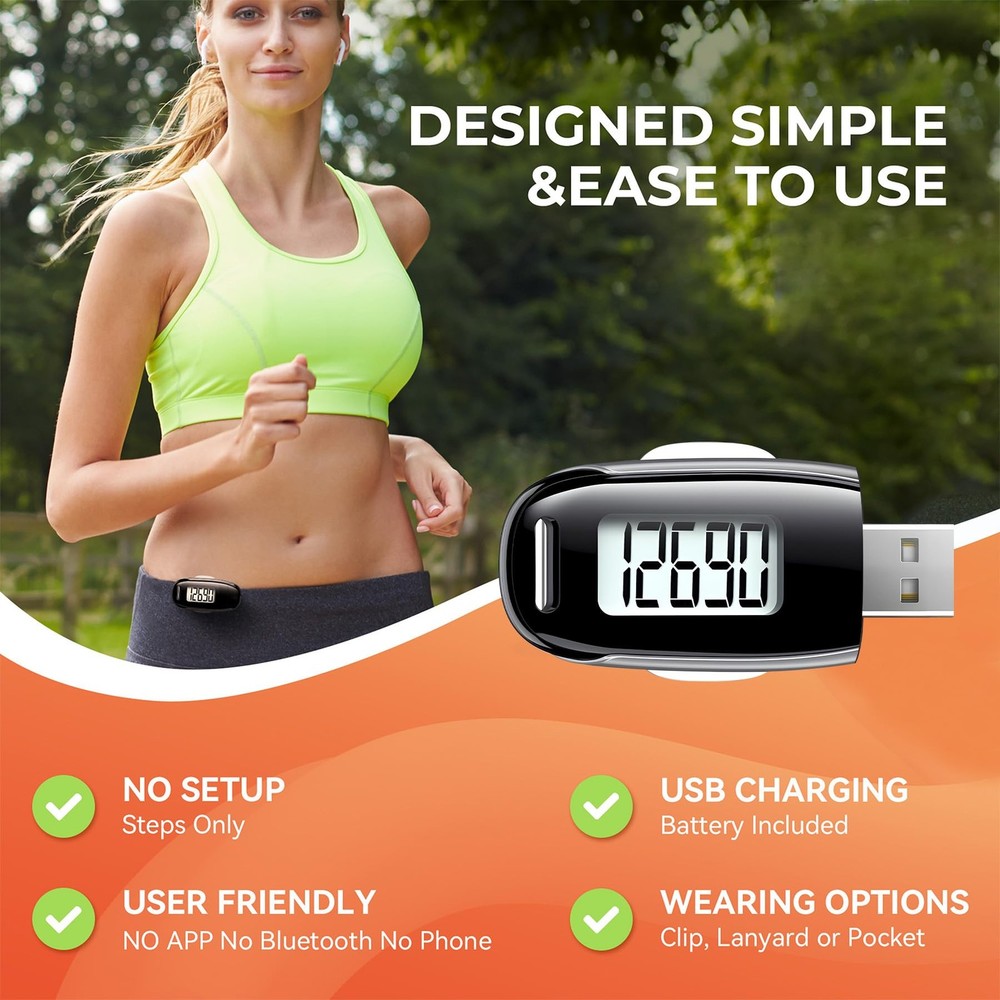 3D Pedometer for Walking, Simple Walking Step Counter with Removable Clip and...