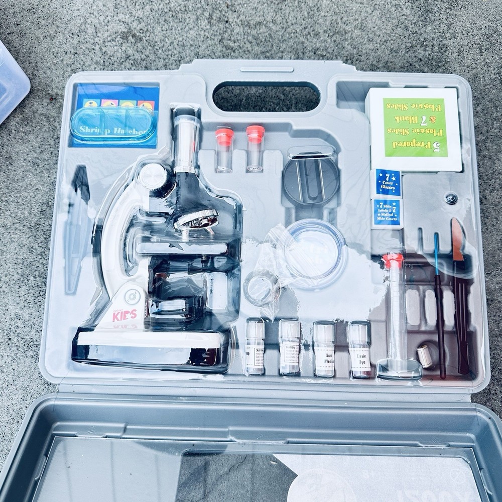 AmScope 52pc 120X-1200X Kids Starter Compound Microscope Portable Science Kit