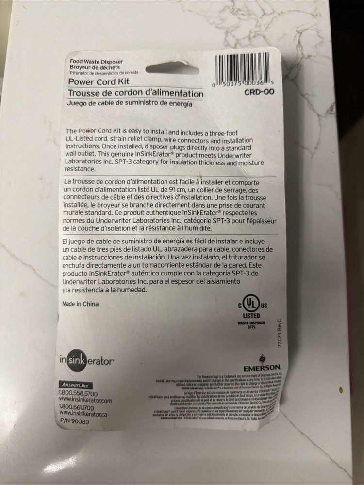 InSinkErator Garbage Disposal Power Cord Kit CRD-00 Install Badger Evolution