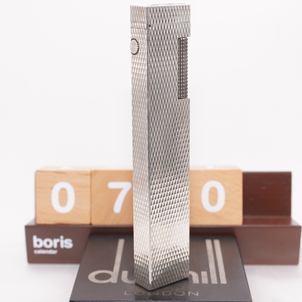 Dunhill Lighter LONGBOY Silver Diamond Pattern _Ultrasonically Cleaned_Working