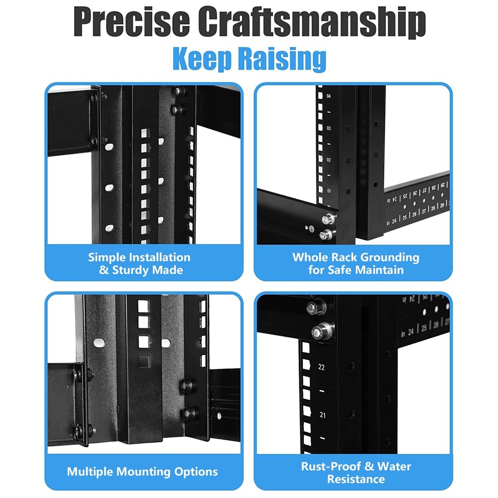 42U 4 Post Open Frame Server Rack Enclosure 19" Adjustable Depth with one shelf