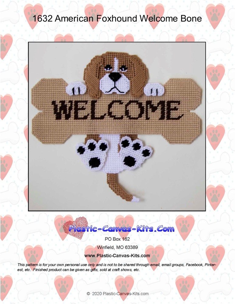 American Foxhound Welcome Bone Sign- Plastic Canvas Pattern or Kit