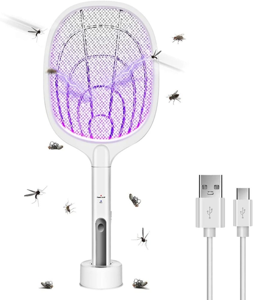 Pack of 2 Bug Zapper Racket 3000V High Power Mosquito Fly Swatter RECHARGEABLE