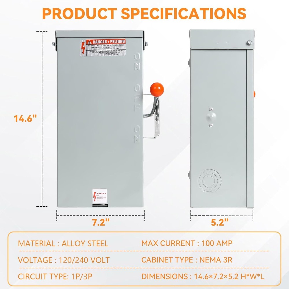 100A Heavy Duty Generator Transfer Switch, 24000W Double Throw Safety Switch