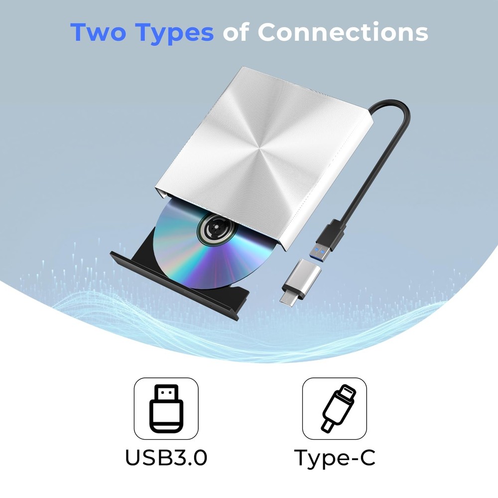 Alphami External Blu Ray DVD Drive Burner, USB 3.0 and Type-C Optical Slim...