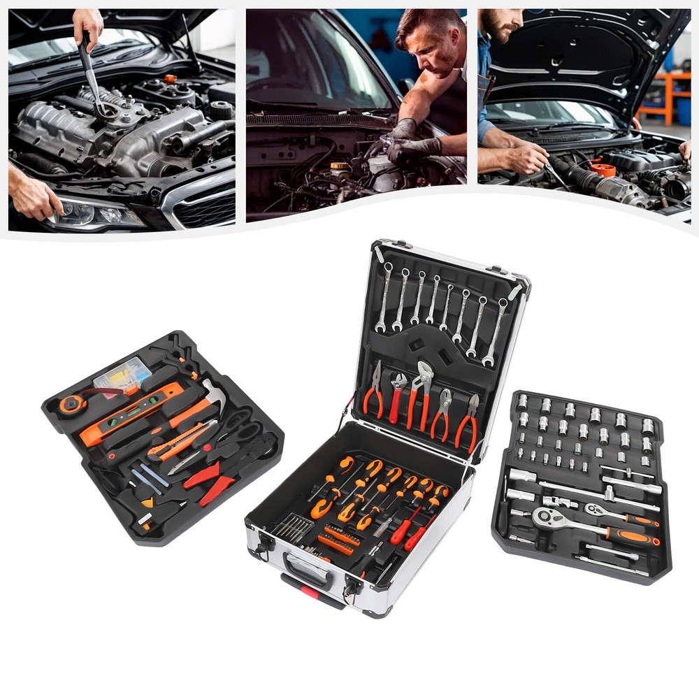 4-Compartments Trolley Case Tool Box Hand Tool Kit Hardware Tool & Luggage Kit