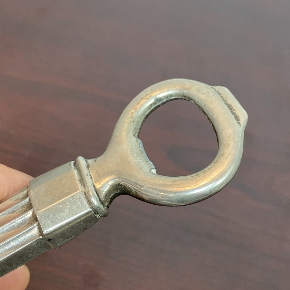 Vtg MCM Heavy Solid Silver Ribbed Silver Tone Pop Top Bottle Opener Barware 6”