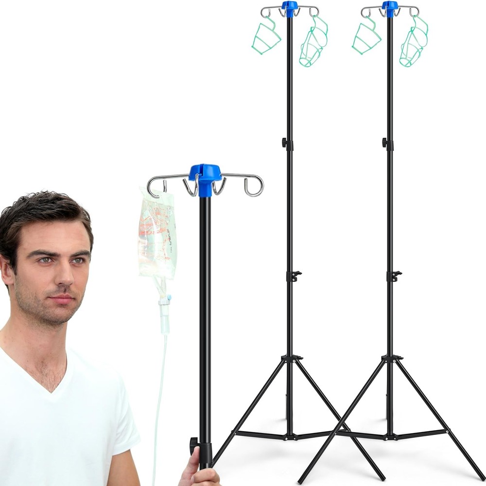 Portable IV Pole Stand - 2 Pcs Collapsible Drip Bag Rack, Adjustable Height, 4 H